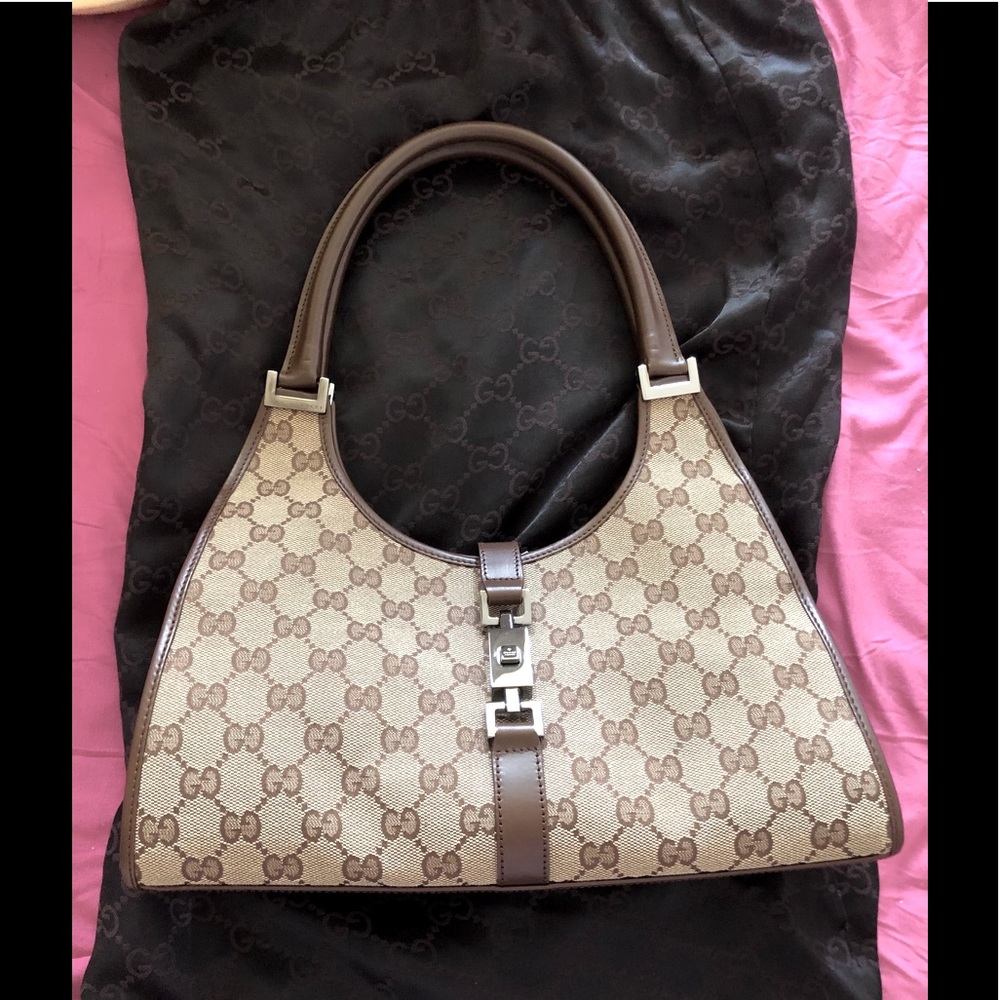 New Gucci Bardot monogram shoulder bag in brown